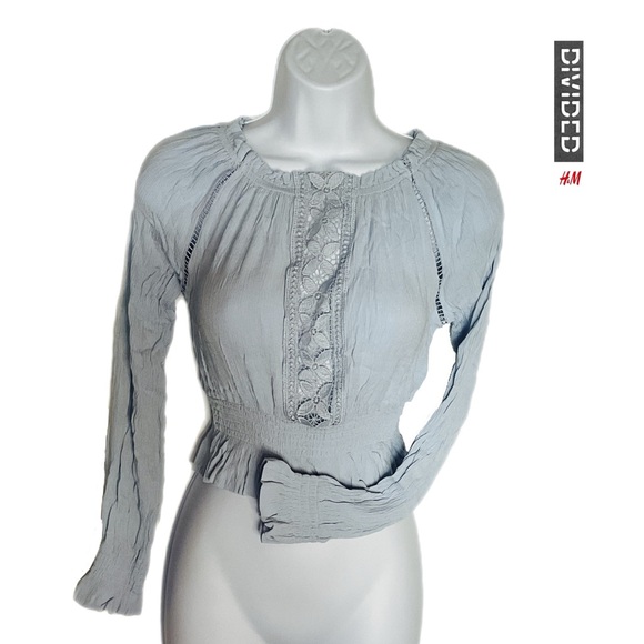 Divided H & M Women’s S Crop Top Baby Blue Gauzy Gathered Cozy Soft Trendy - Picture 3 of 12